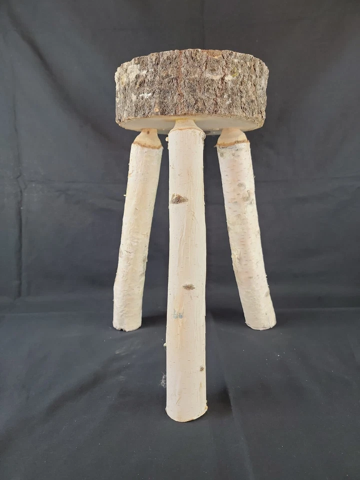 Handmade Real Birch Wood 3 Legged Stool Cabin Furniture Deer w Antlers Buck 18"H - Image 4 of 4