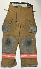 42x29 Quaker Firefighter Turnout High Back Pants Brown  w/ Orange Stripes P1437
