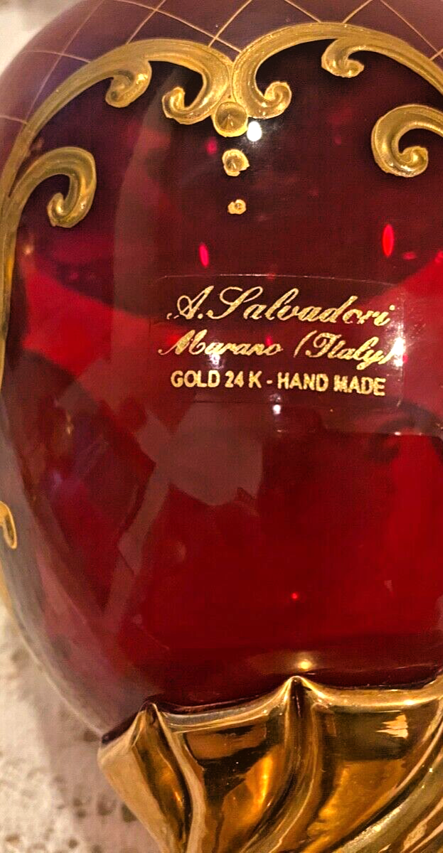 Murano Glass Salvadori Hand Signed & Painted 24KT Ruby Decanter