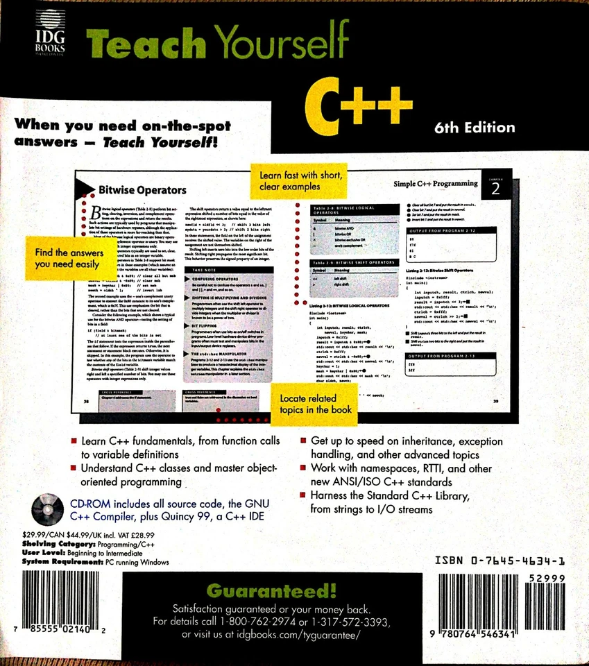 Teach Yourself C++ 6th Edition Print 2000 with CD-Roms On The Spot Answers - Image 2 of 2