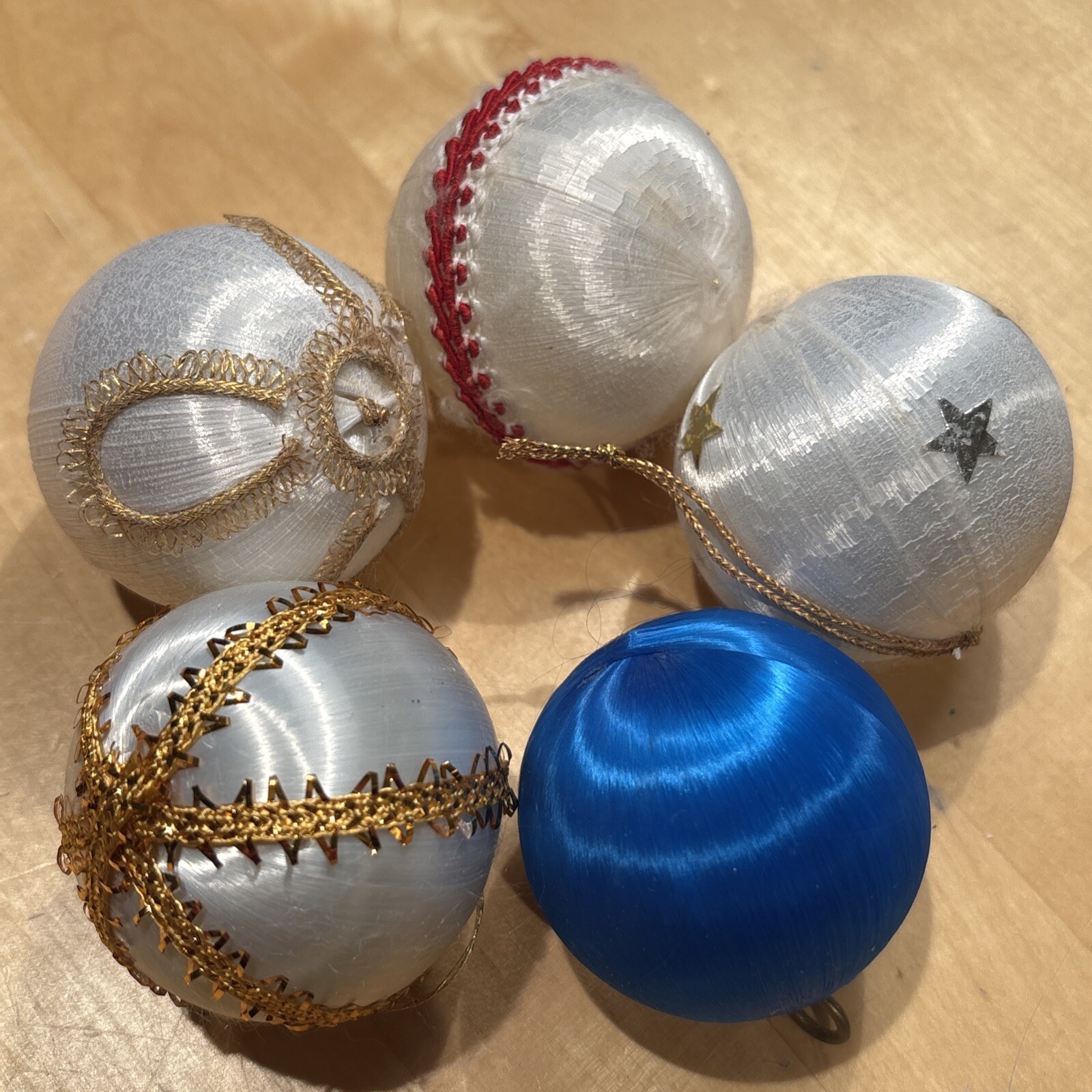 Lot 5 Vintage Satin Silk Wrapped Ball Ornaments 2