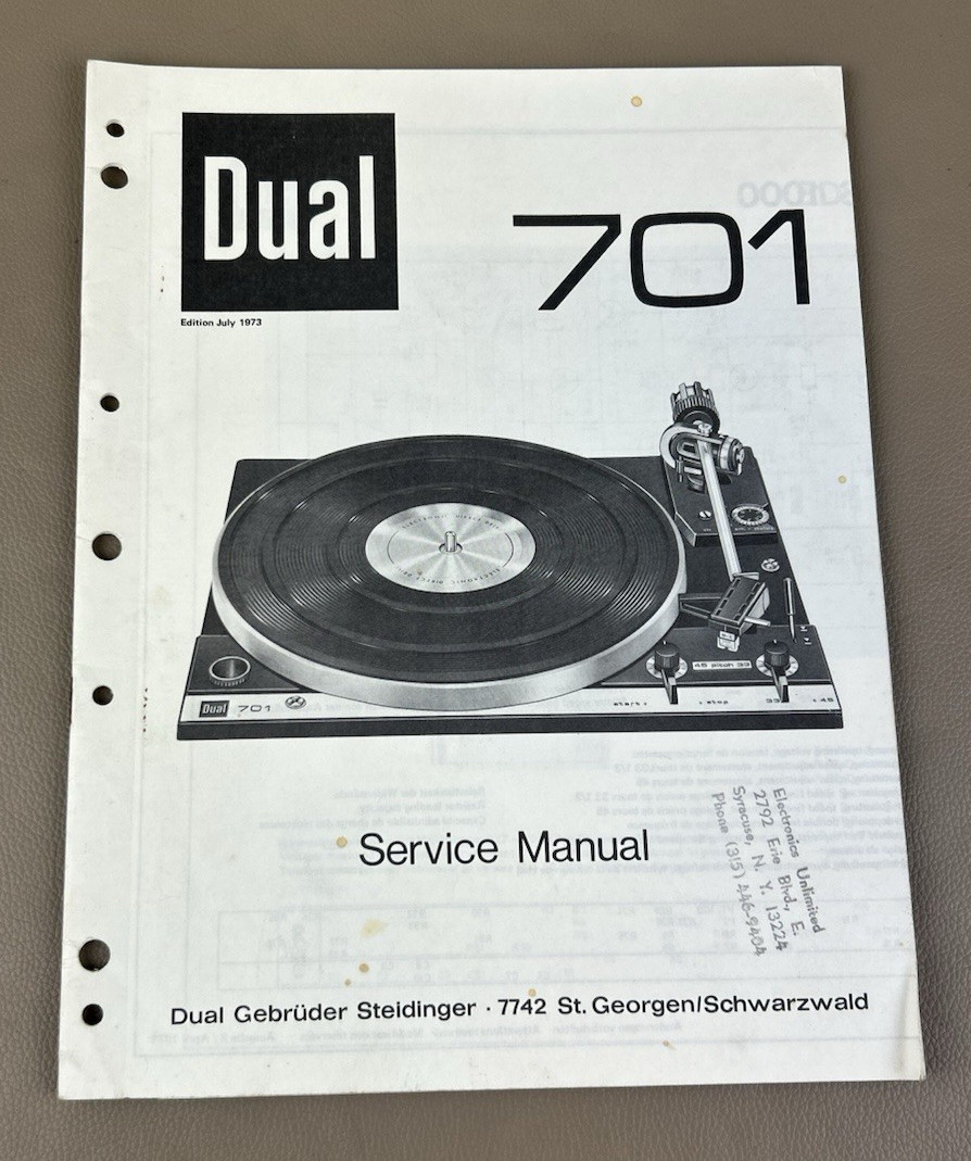 DUAL 701 TURNTABLE SERVICE MANUAL D-1333
