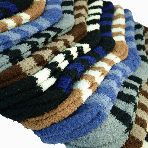 6 Pairs Mens Soft Cozy Fuzzy Striped Crew Winter Home Slipper Socks Size 9-13 - Picture 5 of 8