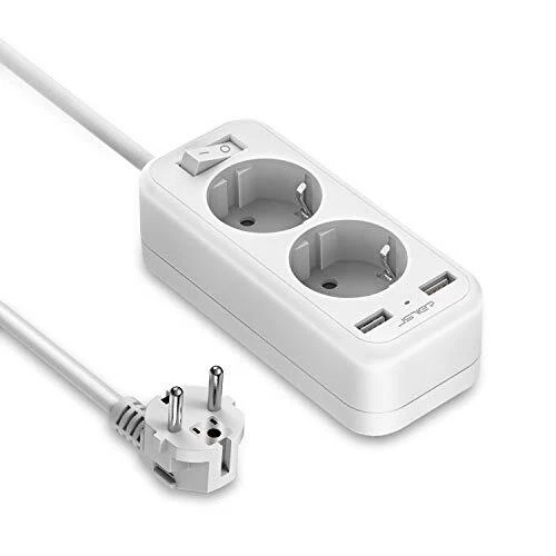 JSVER Multiprise USB, Bloc Multiprises 2 Prises avec 2 Ports USB Chargeur Prise 