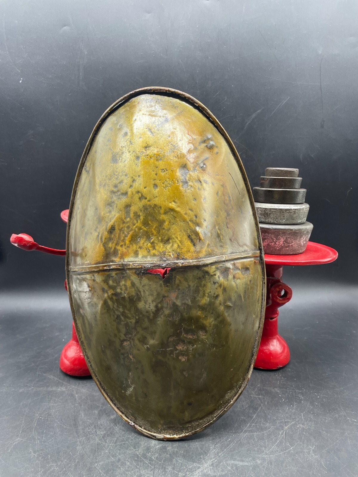 Antique Red Cast Iron General Store Candy Balance Scale with Basket #4