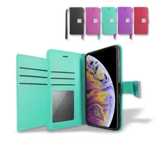 For Apple iPhone XS MAX Leather double Folio Card Holder ID Wallet Cover Case
