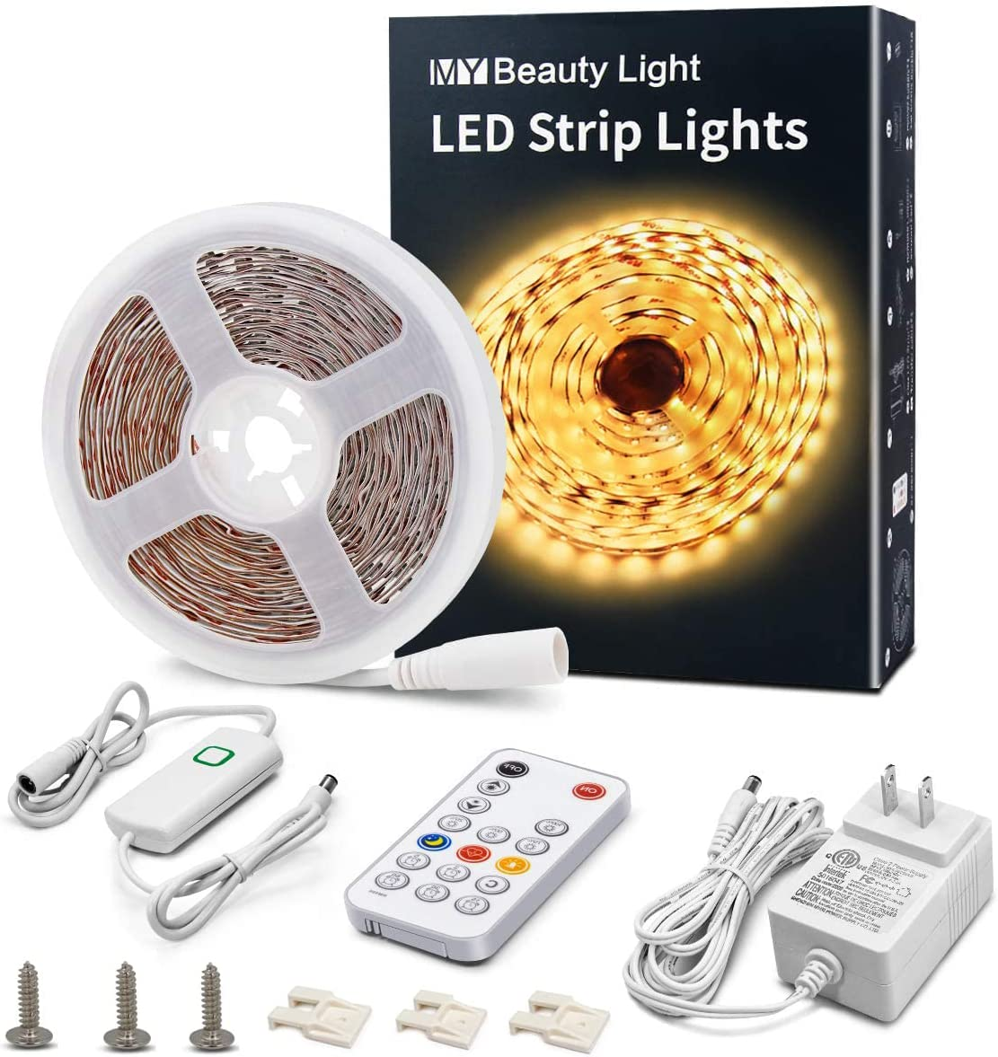 16.4Ft Warm White Dimmable LED Strip Lights with RF Remote and 300 Bright LEDs-image