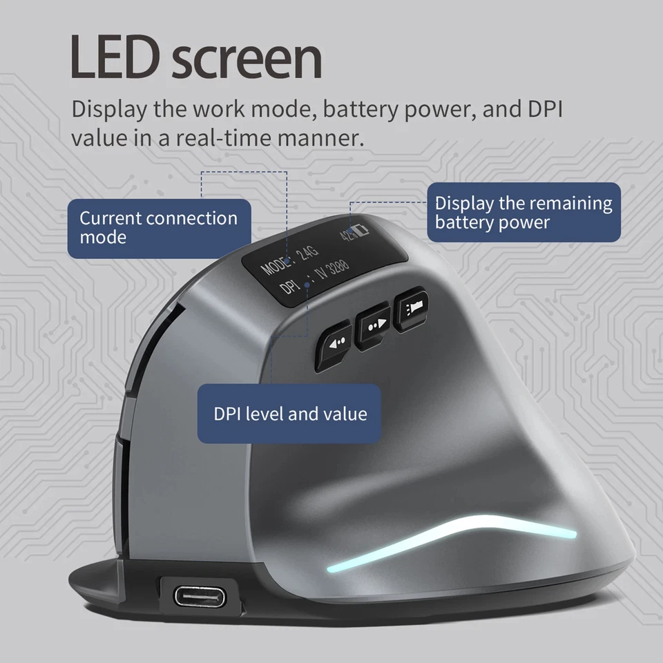 Rechargeable display dual-mode wireless mouse with silent 2.4GHz BT gray mouse - Image 4 of 4