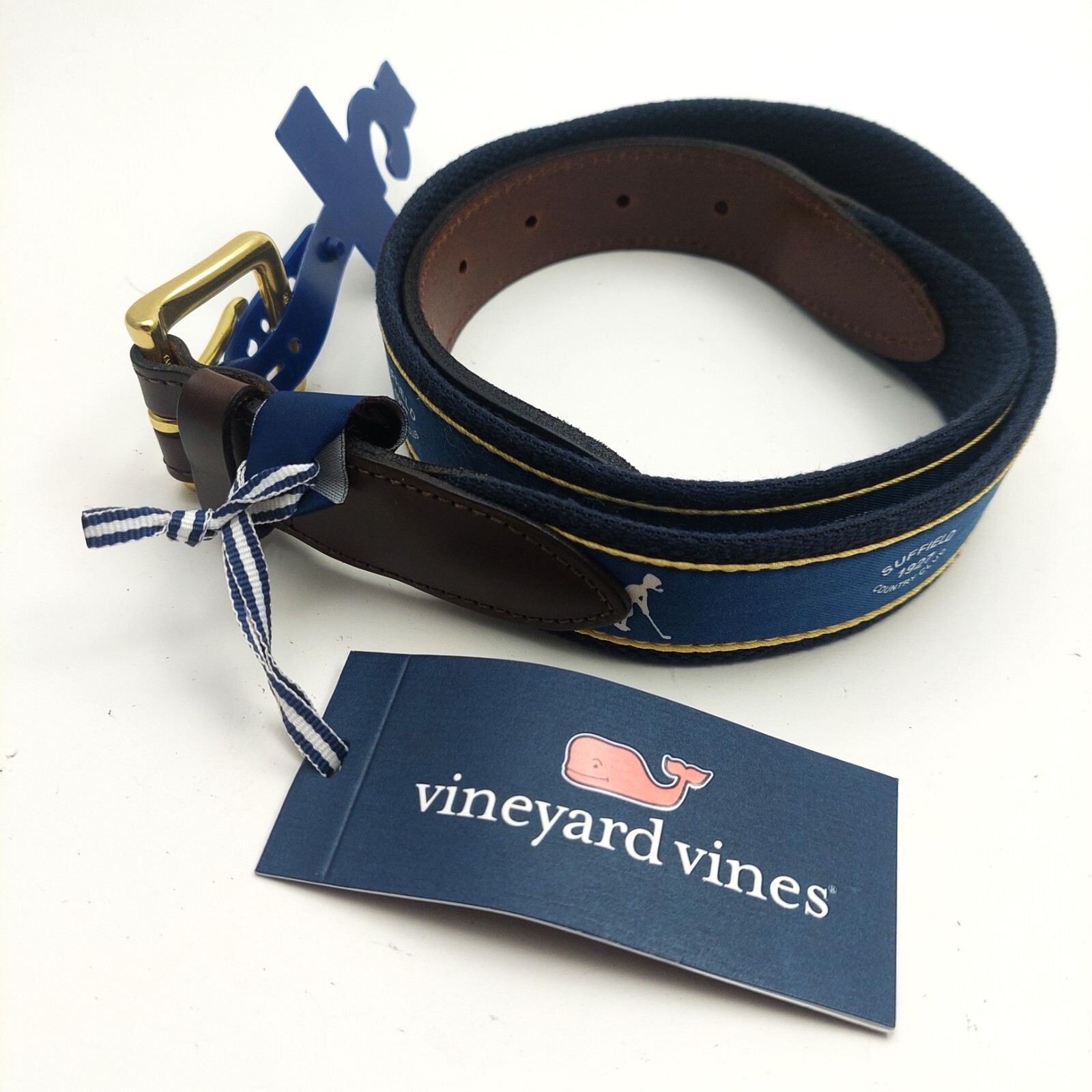 Vineyard Vines Canvas Club Golf Belt Navy Size 30 Suffield Country Club 1927 CT
