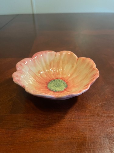 vtg Maxcera Pink Ceramic Flower Shaped Bowl 6" Floral Design Decorative Dish