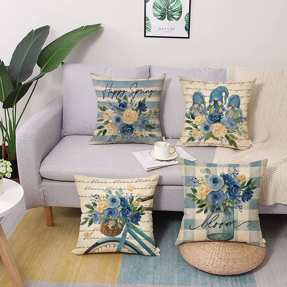 18X18 Set of 4 Spring Pillow Covers Home Decor for Couch Sofa F2F3 eBay