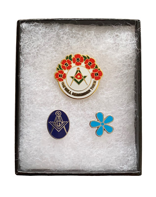 Personalised Gift Box with (SB010) Set of Three Masonic Enamel Pin Badges