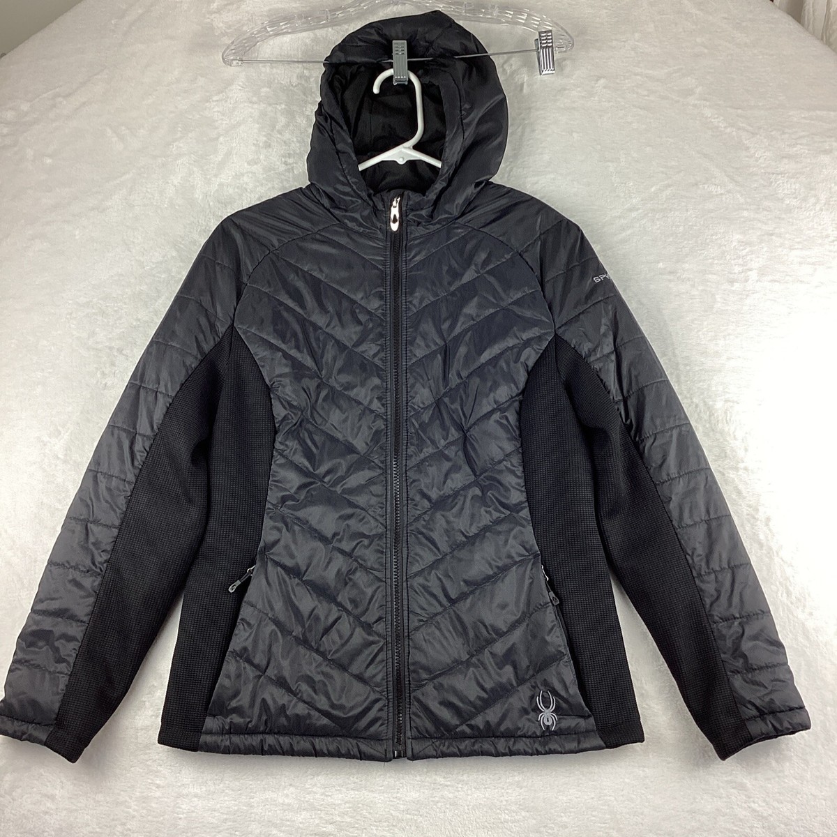 Spyder Puffer Coat Women's Medium Black Fitted Full Zip