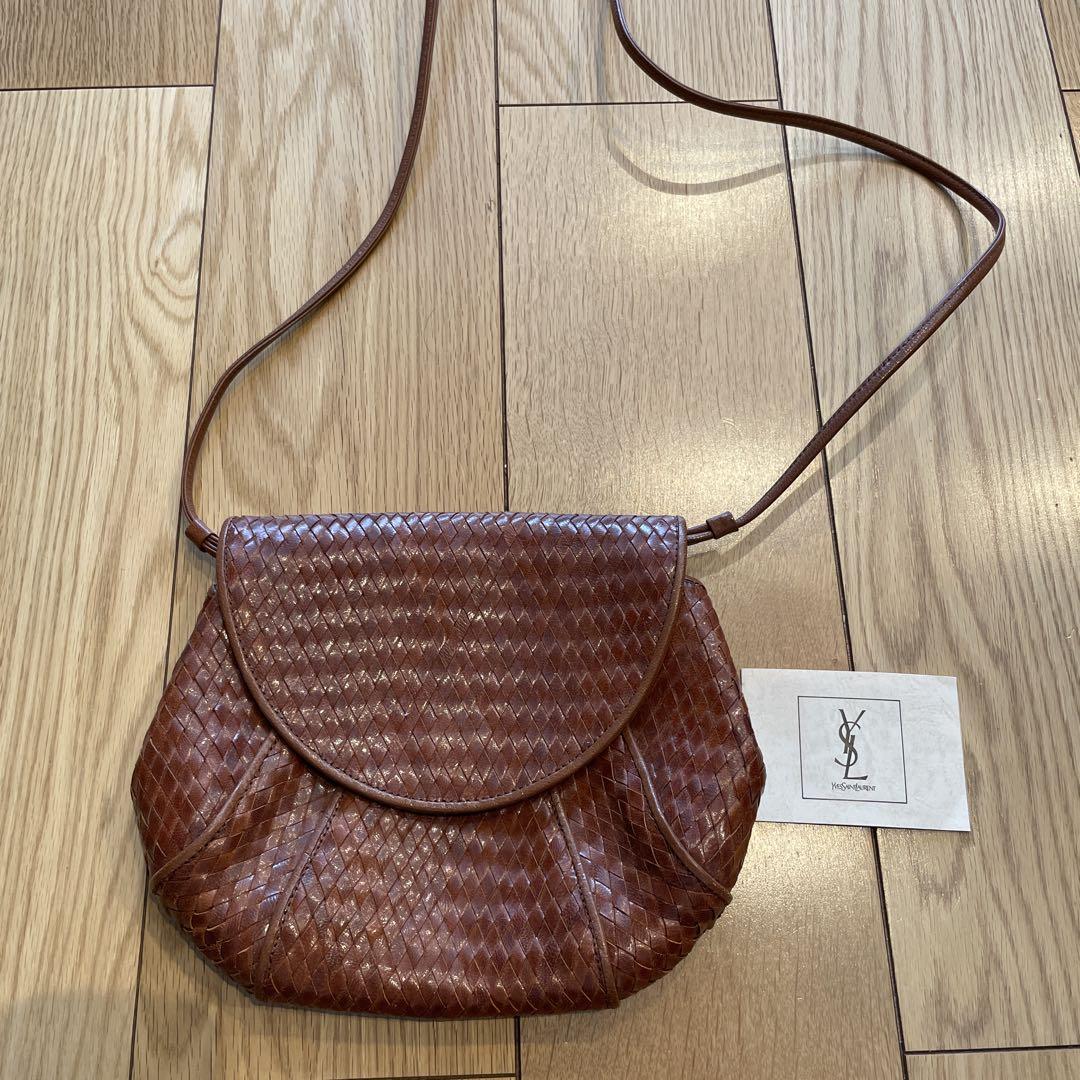 Yves Saint Laurent Vintage Brown Woven Shoulder Bag Pochette Purse