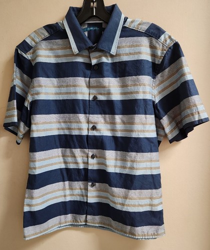 Camisa para hombre Perry Ellis abotonada manga corta azul 100 % algodón talla M - Imagen 4 de 7