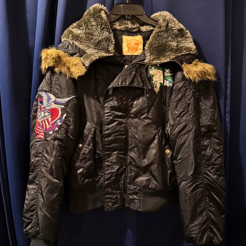 Chaqueta de bombardero vintage para hombre L piel capucha dividida aviador por Yoshie Foto 3 de 4