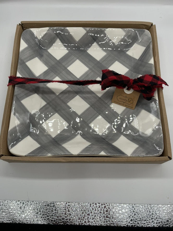 MUD PIE Gray  Checkered Dessert Plate New In Box - Image 4 of 4