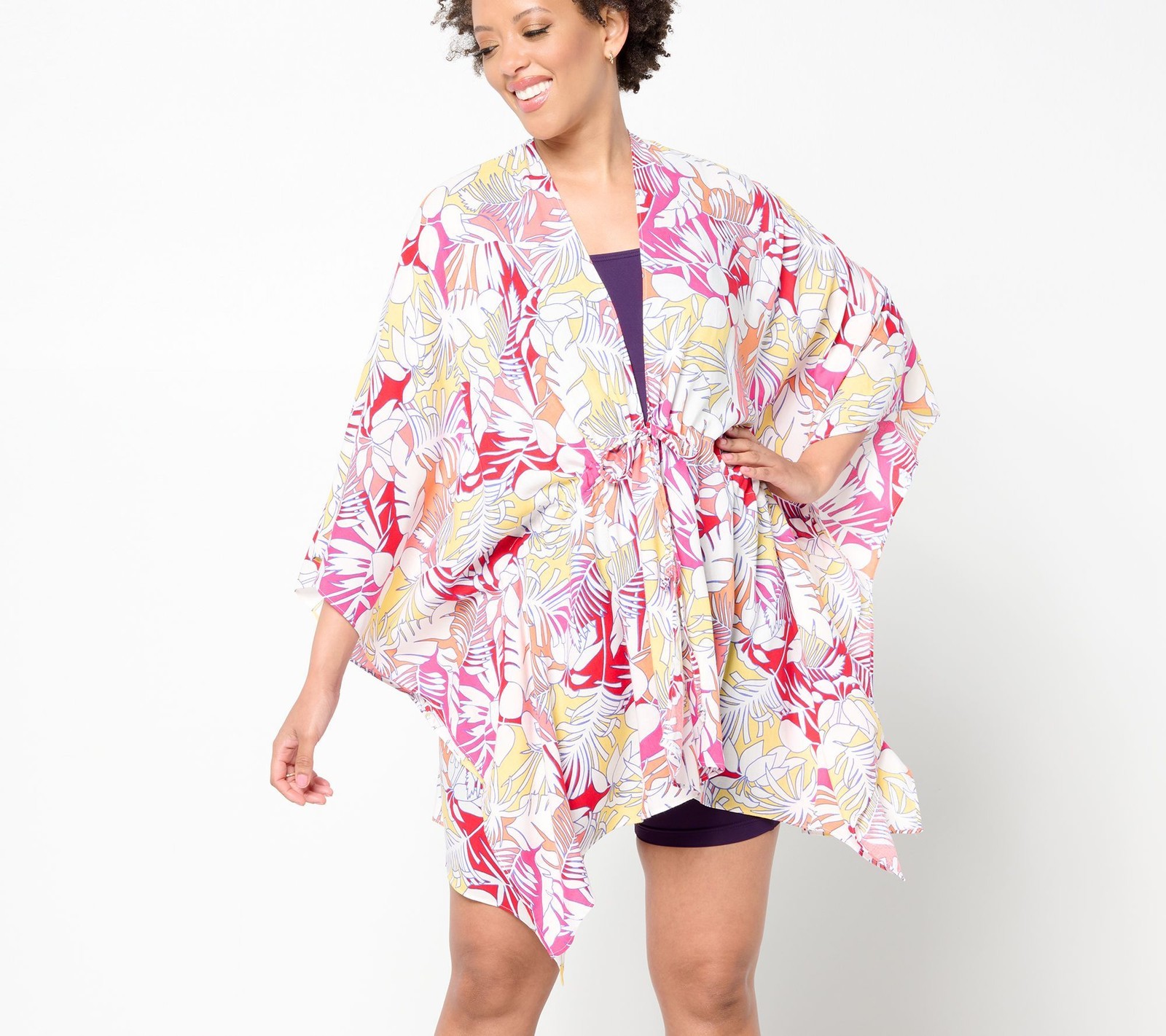 Lands' End Women's Swimsuit Sz One Size Tie Waist Kimono Multi-colored A569079