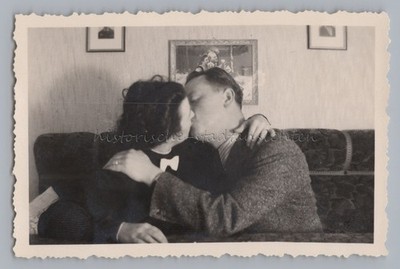 Man and Woman Kissing Before Portrait - Love Kiss - Vintage Photo