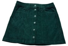 American Eagle Super High Rise A-Line Green Corduroy Button Mini Skirt Size 6