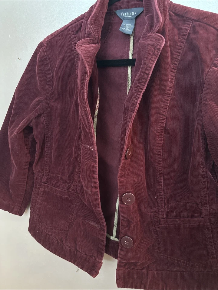 Chaqueta Blazer Vintage Van Heusen Mujer Pana Borgoña Frontera Media Foto 2 de 4