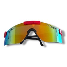 Shield Wrap Sunglasses Red Splatter Frame Rainbow Mirror Lens Sport UV