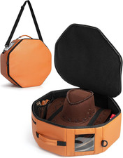Marscamd Vegan Leather Hat Box Fits 4 Cowboy or Wide-Brim Hats, Padded Storage C