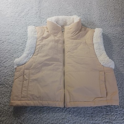 Thread Supply Sherpa Lined Cropped Puffer Vest Beige NWOT Cozy Fall Layer