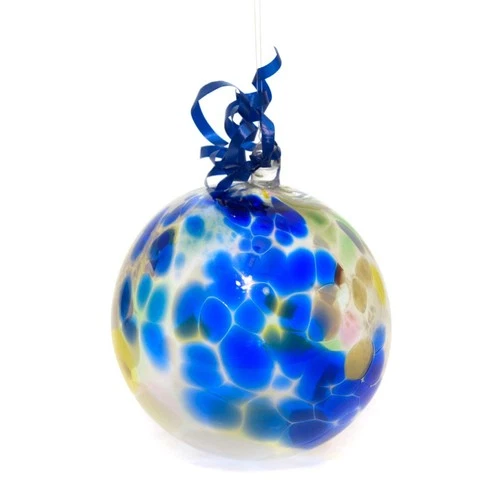 Hanging Ornament Christmas Ball Bubble Art Glass Multicolor Blue Vintage 4" d