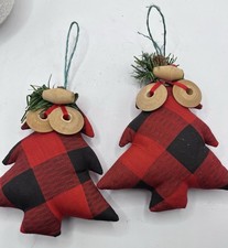 Red Buffalo Check Fabric Tree Ornament Lot Of 2
