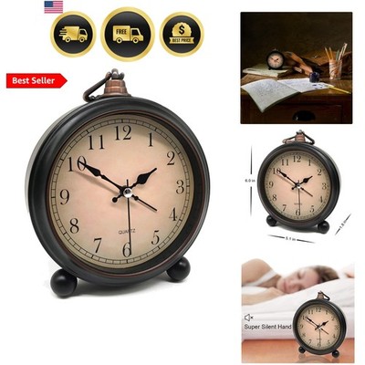 Vintage Retro Analog Alarm Clock, 4 inch Super Silent Non Ticking Small Clock...