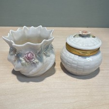 Belleek Irland Vintage Porzellan Kanne Schmuckdose Blumen des Monats Nov  