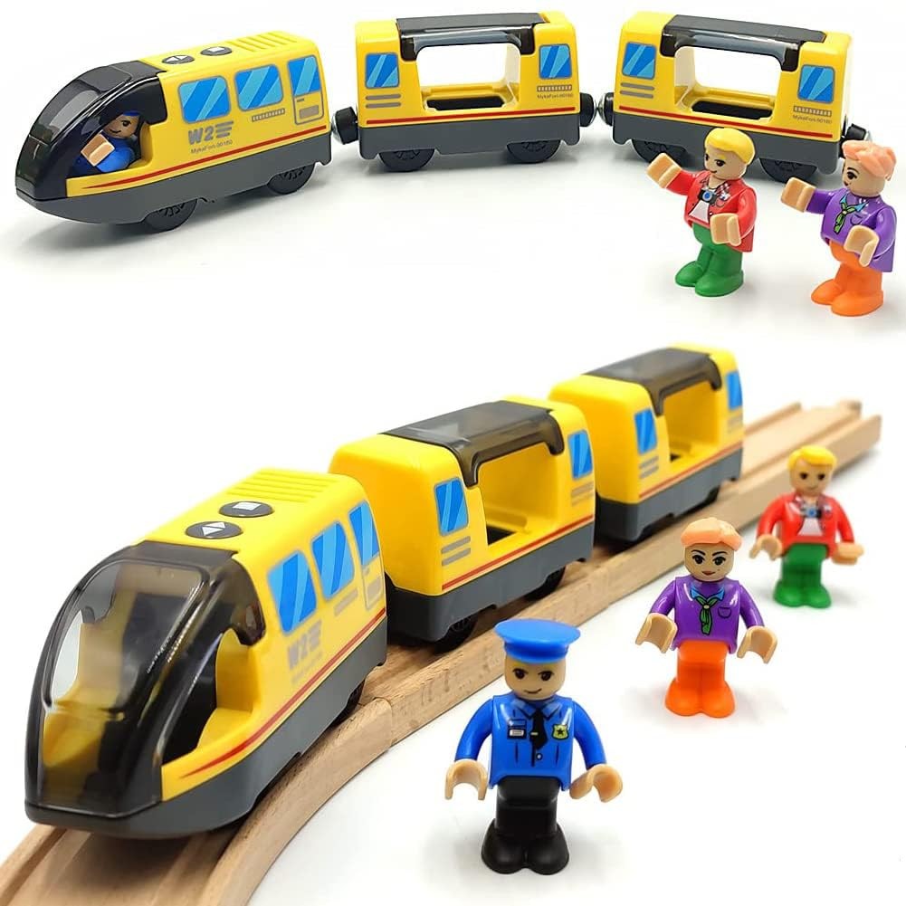 Battery-Powered Wooden Train Set with Magnetic Connectors for Kids