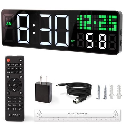 Turnuhr mit Sekunde, 12'' Digitale Wanduhr für Home Gym - Fernbedienung...