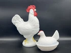 LOT~VTG Westmoreland? Milk Glass Hen On Nest & Rooster Candy Dish EUC