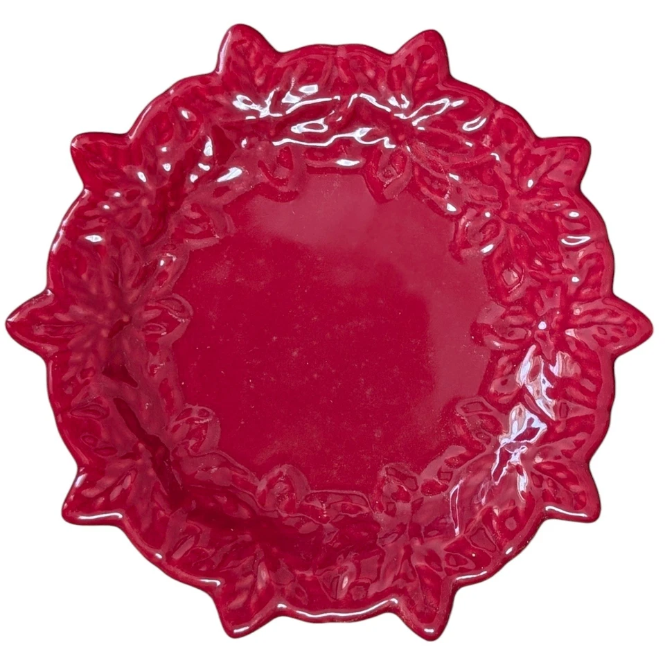Temp-tations by Tara Juego de 8 Platos de Postre Rojo y Blanco Hoja de Navidad Foto 2 de 4