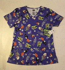 Beetlejuice Purple Halloween Print Fashion Scrub Top Size Small Isaac Morris