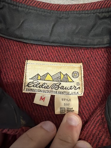 Vtg 80s Eddie Bauer Wool Flannel Shirt Jacket Sz M Button Up Outdoor - Picture 3 of 6