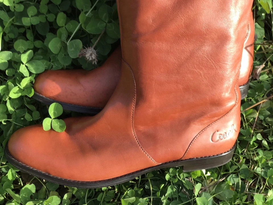 Botas de montar Coach Cheyenne W’s talla 10 de cuero marrón rojizo pantorrilla ancha tirar Foto 2 de 4