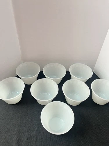 Dynaware Pyr-O-Rey Custard White Milk Glass Cups, Set Of 8 Vintage