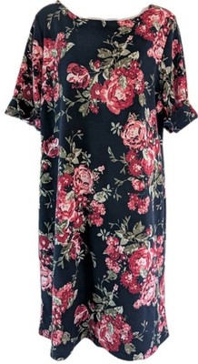 KAREN SCOTT SPORT Woman's Floral Navy Blue Short Sleeve Pullover Dress - Size L