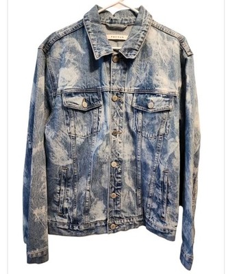 Pacsun Denim Trucker Jacket Mens Large Blue Jean Acid Wash Button Front Pockets
