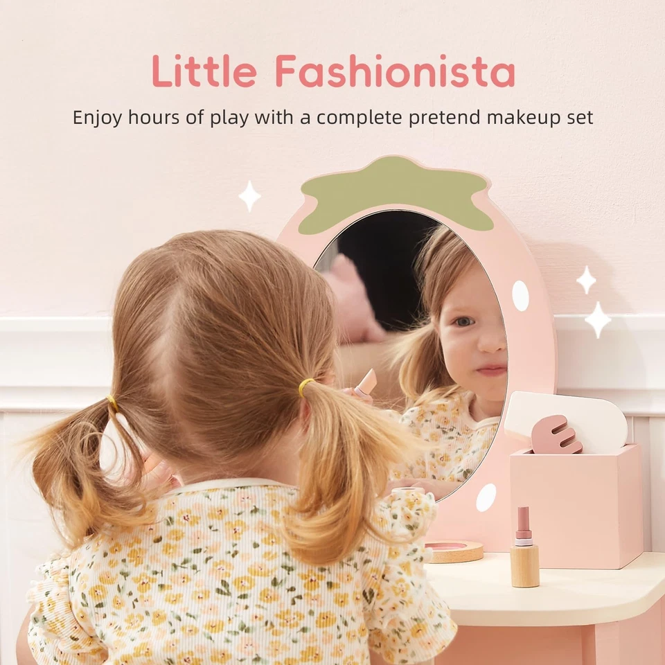Juego de tocador para niños con tema de fresa con taburete a juego Foto 4 de 4