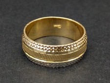 Vintage 18k Three-Tone Gold Wedding Band - Diamond Cut Tricolor Ring Size T 4.48