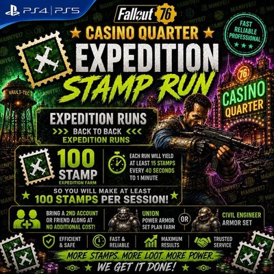 Fallout 76 PS4 / PS5   100 Stamp Run Expedition Farm Fast Delivery + Free Friend