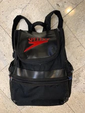 Vintage 90s Speedo Swimming USA Backpack Book Bag Black Embroidered Tribal