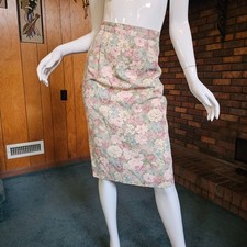Vtg 80s Granny Cottage Floral Brat Pack High Waisted Secretary Pencil Skirt M