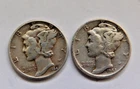 1942 & 1944 Mercury Dimes 90% Silver United States Mint Coins Lot of 2