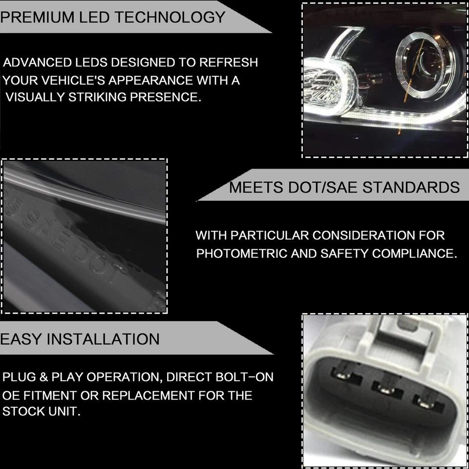 Faros LED VLAND para Toyota Highlander 2001-2007 lente transparente carcasa negra Foto 3 de 4