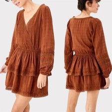 American Eagle Brown Embroidered Wrap Mini Dress Women’s Small New With Tags